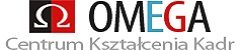 na czerwono-czarnym małym polu biała grecka litera omega i kolorowy napis OMEGA pod spodem nazwa Centrum Kształcenia Kadr