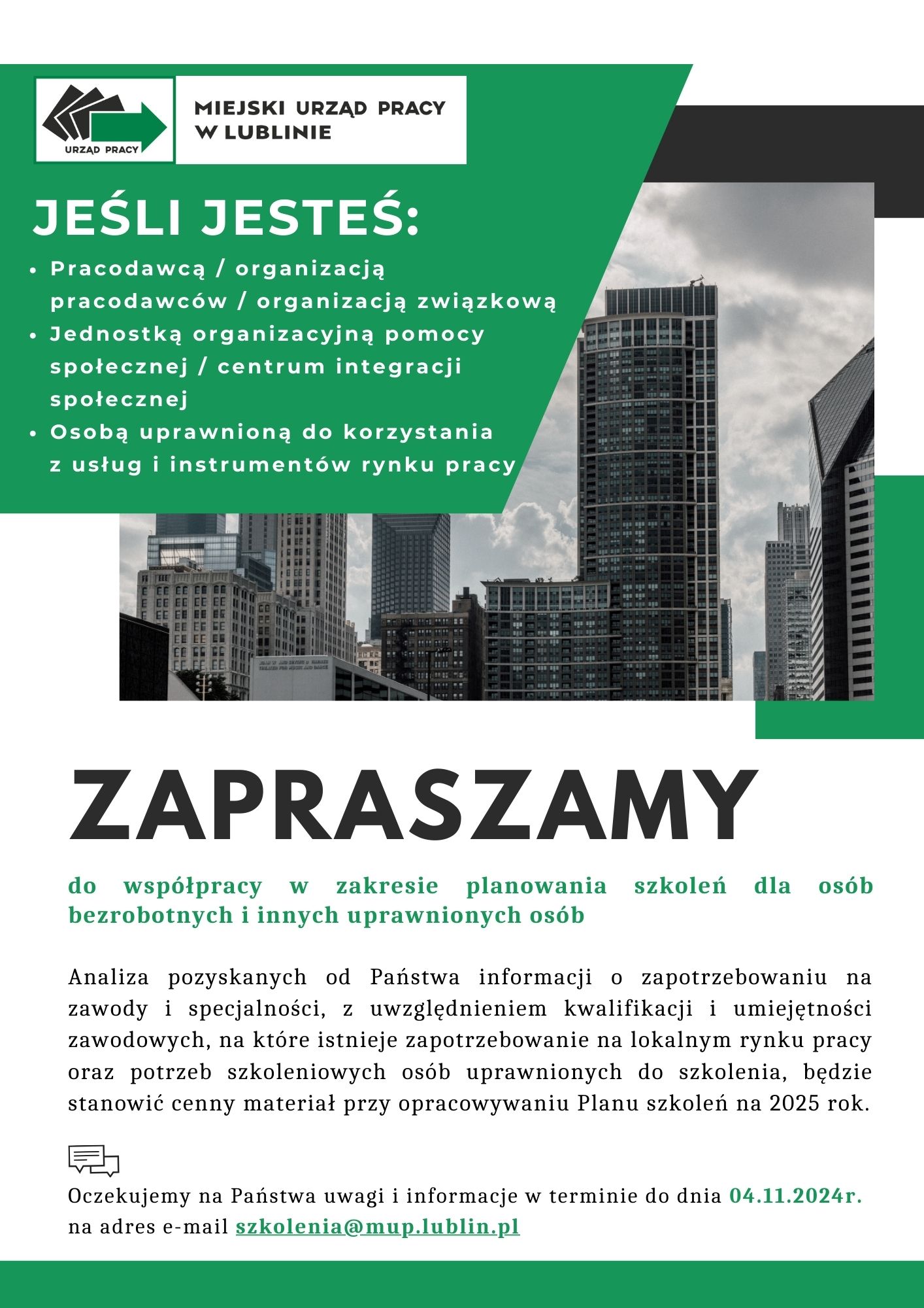 plakat zaproszenie do konsultacji ws. szkoleń