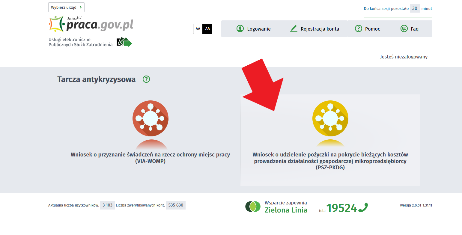 zrzut ekranu z portalu praca.gov.pl