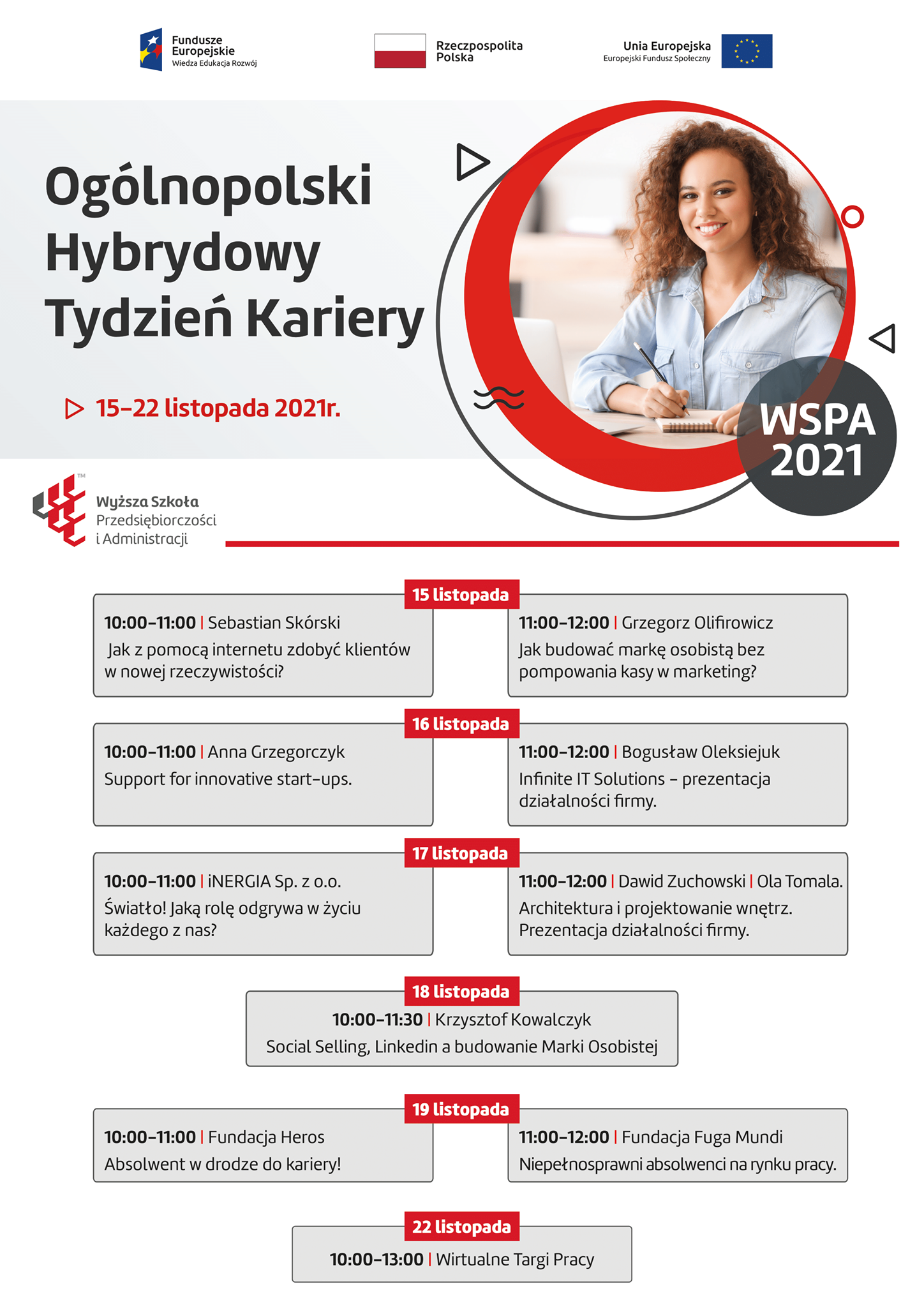 3 Ogólnopolski Hybrydowy Tydzień Kariery WSPA 2021 - plakat program