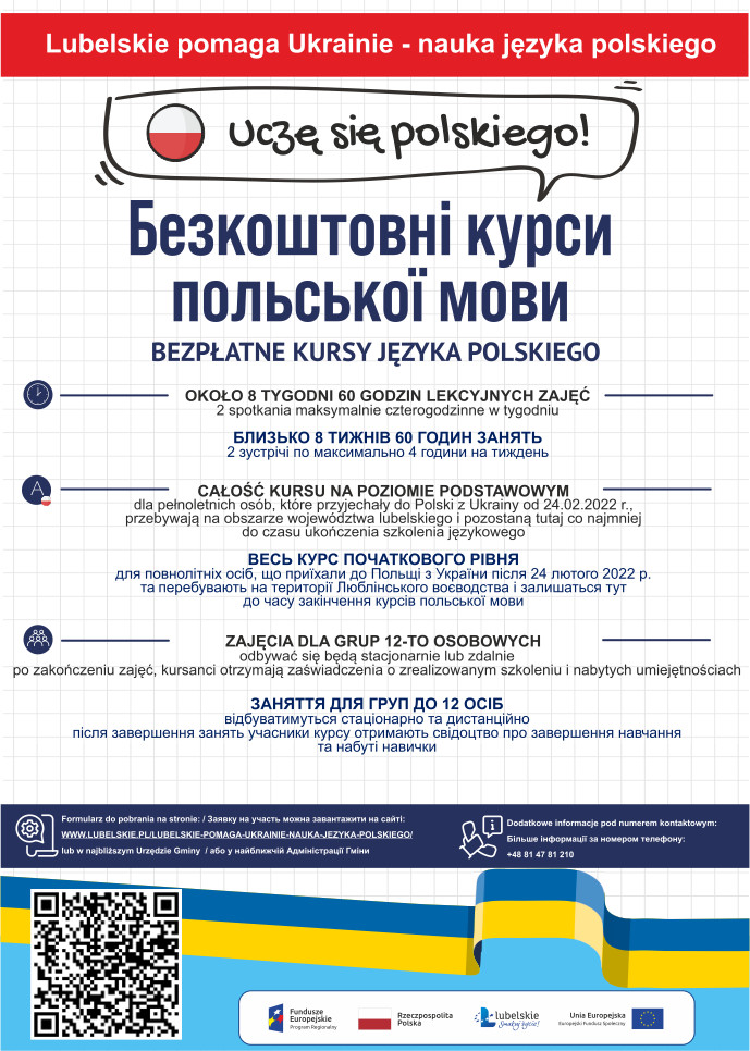 Plakat Lubelskie pomaga Ukrainie – nauka języka polskiego